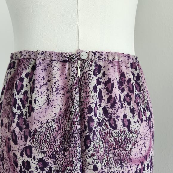 Vintage Y2K Katie Lin Woman Purple Pink Animal Print High Waist Midi Skirt L - Picture 7 of 9